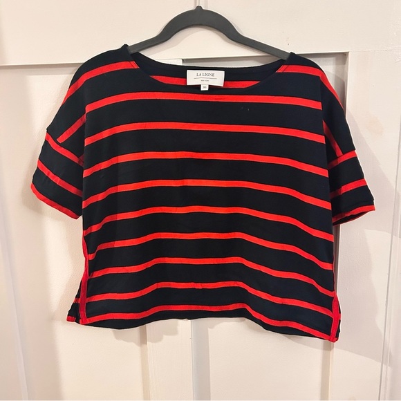 La Ligne Short Sleeve red blue stripe Breton Tee - Picture 5 of 8